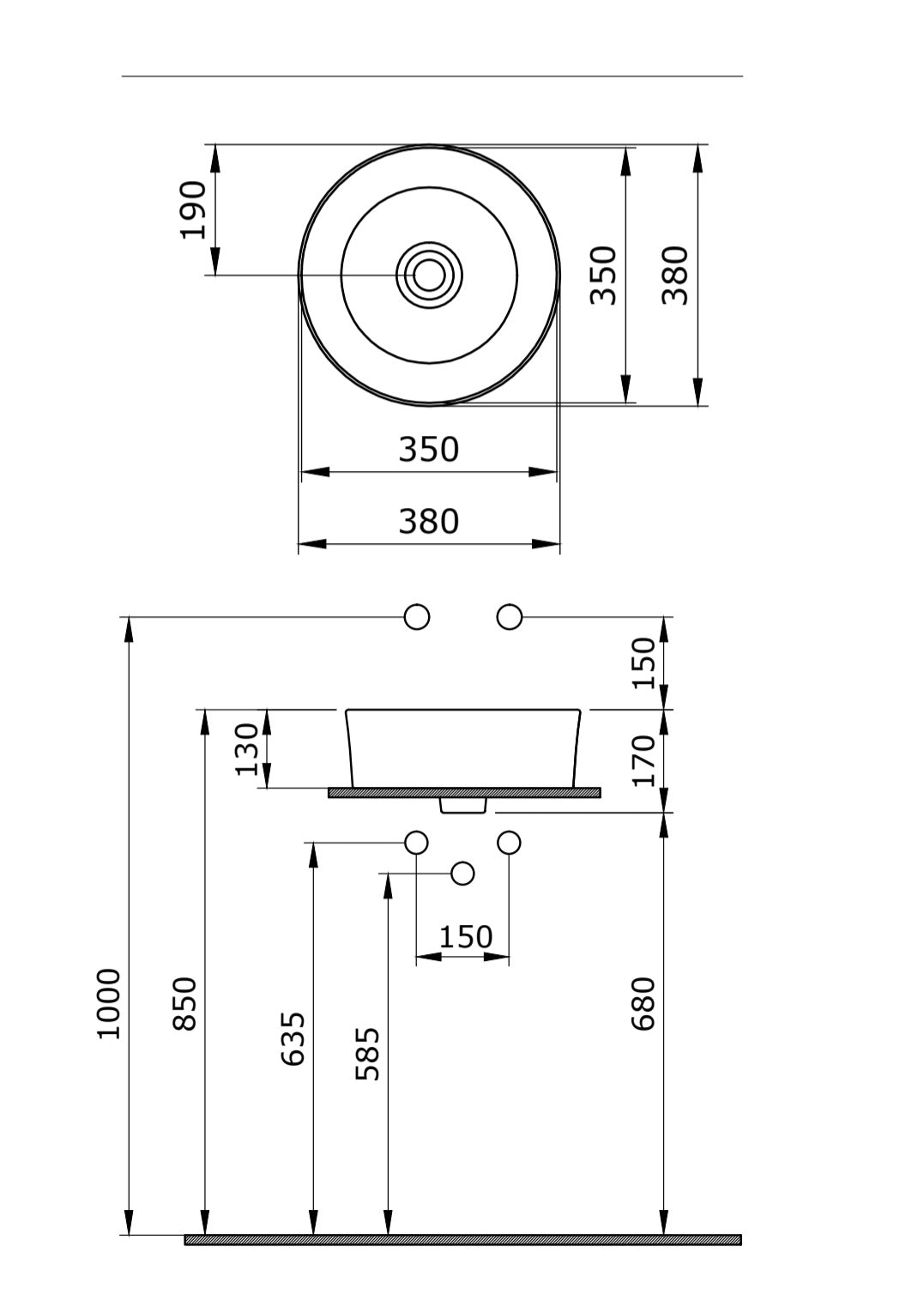 Lavoar Alb Rotund de Pus pe Blat Model Vela