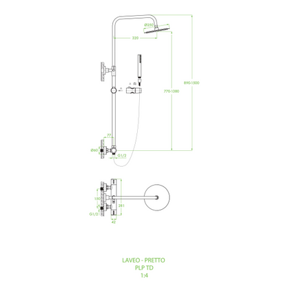 Coloana de Dus cu Baterie Termostatica, LAVEO PRETTO