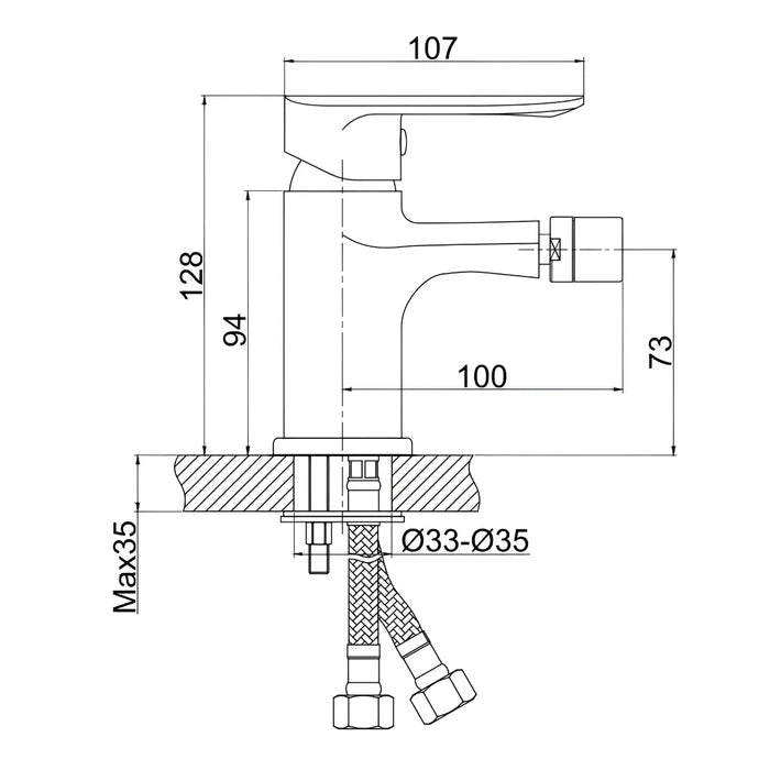 Baterie bideu monocomandă
Corp Alamă sanitară Cartuș: Ceramic 35 mm pentru control precis Perlator: M24 – debit controlat, aprox. 7.5 l/min Montaj: Pe vas de bideu

