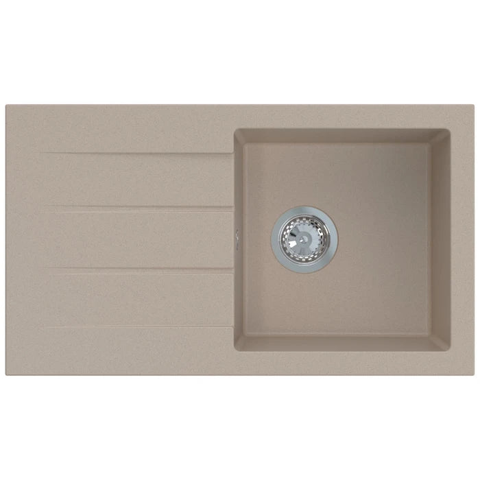 Chiuveta CasaBlanca Sand are o forma dreptunghiulara, cu o cuva generoasa, cu dimensiunea de 36 x 35 x 18 cm, potrivita chiar si pentru spalarea vaselor de dimensiuni mari. Aceasta chiuveta este confectionata dintr-un amestec compozit de calitate superioara, numit granit. Acest material ofera avantaje precum: nu se pateaza, nu este afectata de depunerile de calcar si este rezistenta la socuri termice si la socuri mecanice..