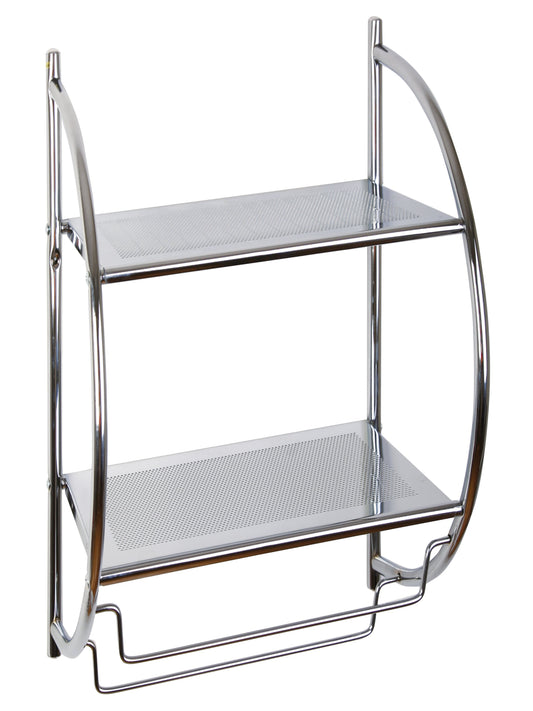 Etajeră metalică de baie cu 2 rafturi, dimensiuni 74x44x18 cm, montaj pe perete – organizare practică și design modern pentru orice baie.