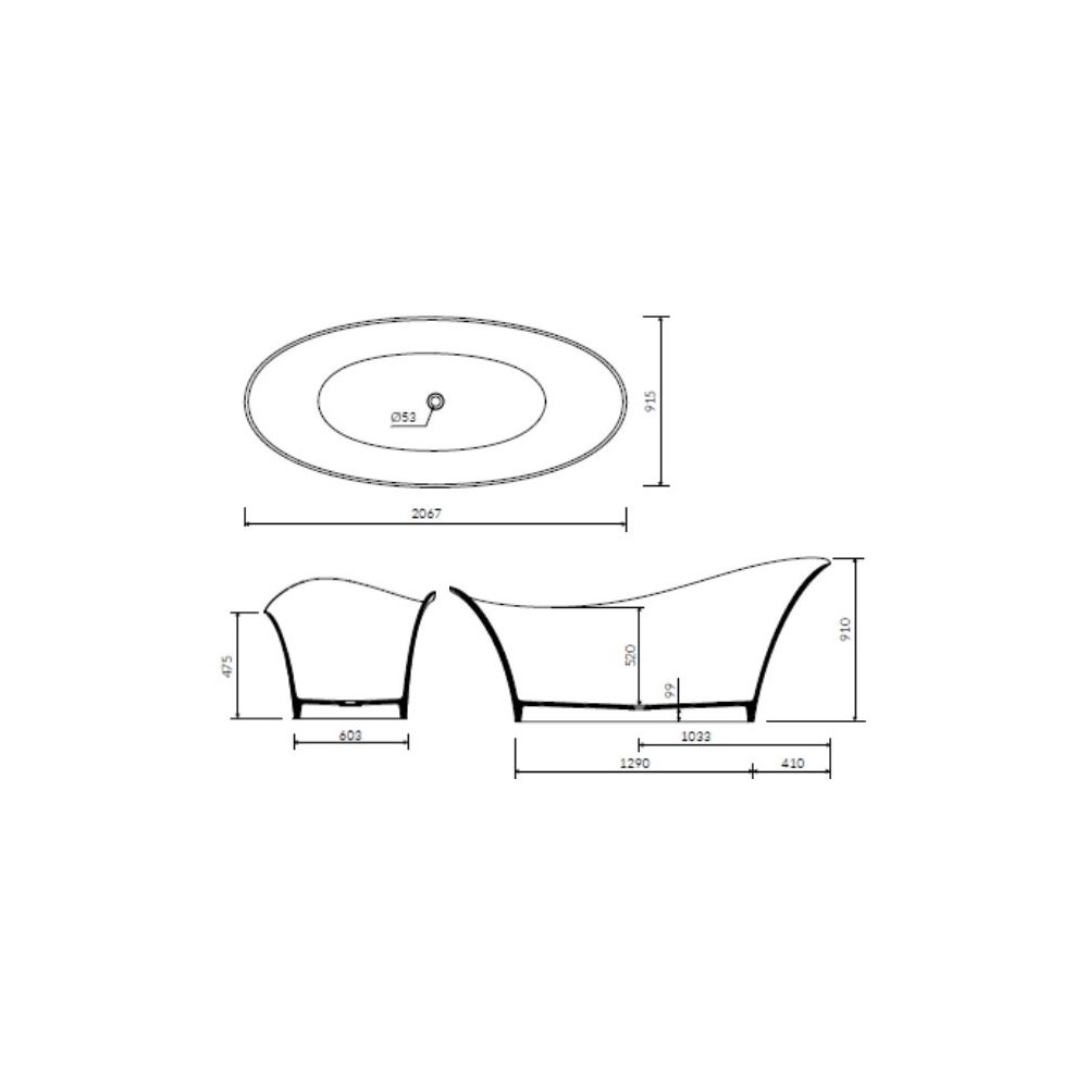 Interior cada freestanding Adria II – spațiu generos de 206 litri