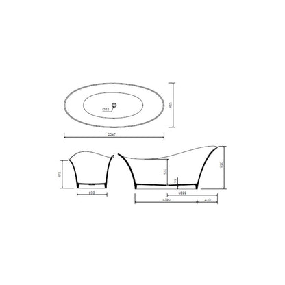 Interior cada freestanding Adria II – spațiu generos de 206 litri