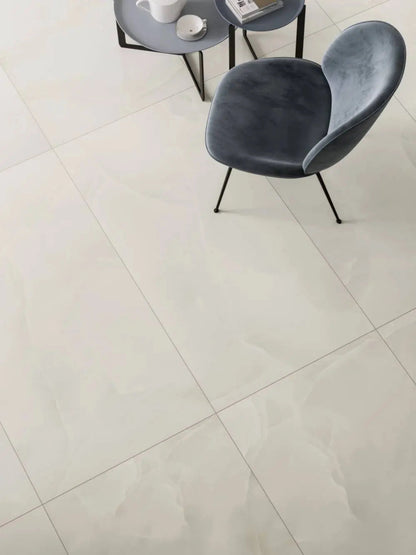 Gresie porțelanată Prestigio Onyx White efect marmură albă Refin
