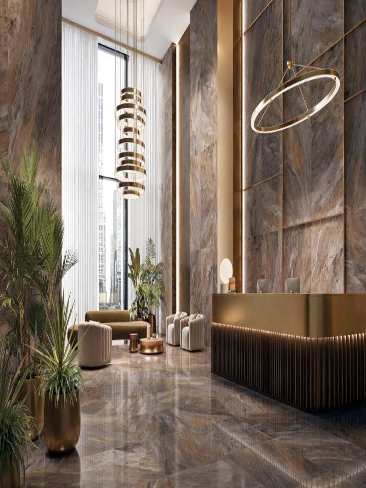Gresie porțelanată Agata din colecția Prestigio Kaleidos montată într-un interior modern elegant