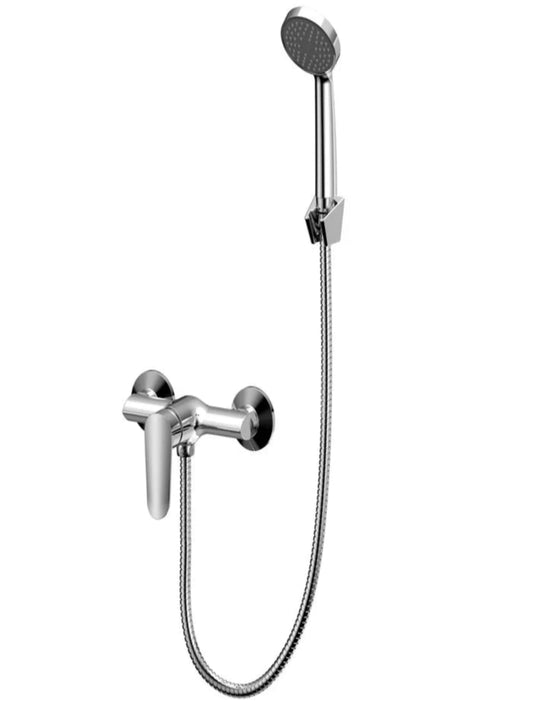 Set complet pentru duș Delta Plus Casablanca BDP77, realizat din alamă sanitară cu finisaj crom. Include baterie monocomandă cu cartuș ceramic 35 mm, para de duș mobilă, furtun, suport și racorduri. Design modern și montaj pe perete.