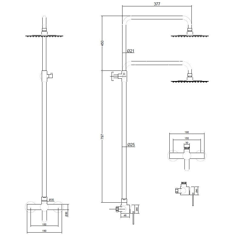 Coloana de Dus cu Baterie Fara Termostat, CasaBlanca STEEL