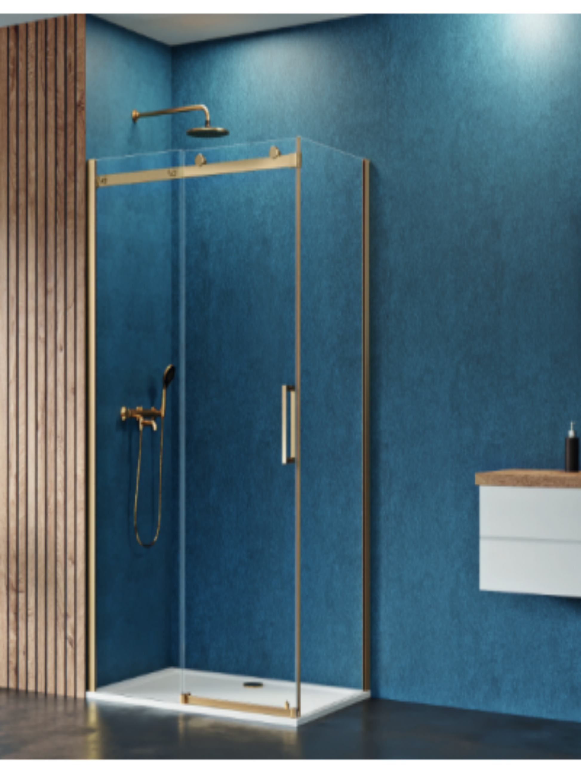 Cabină de duș rectangulară Link Gold – vedere frontală, finisaj auriu