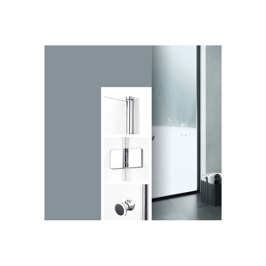 Cabină de duș Sopora rectangulară, cu două uși batante din sticlă transparentă de 6 mm, finisaj crom, pliabilă pe perete, tratată anticalcar.