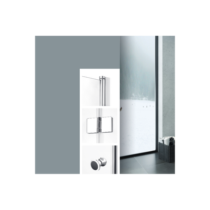 Cabină de duș Sopora rectangulară, cu două uși batante din sticlă transparentă de 6 mm, finisaj crom, pliabilă pe perete, tratată anticalcar.