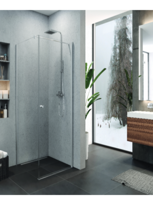 Cabină de duș rectangulară cu ușă batantă, sticlă transparentă 6 mm, finisaj crom, 80x80 cm