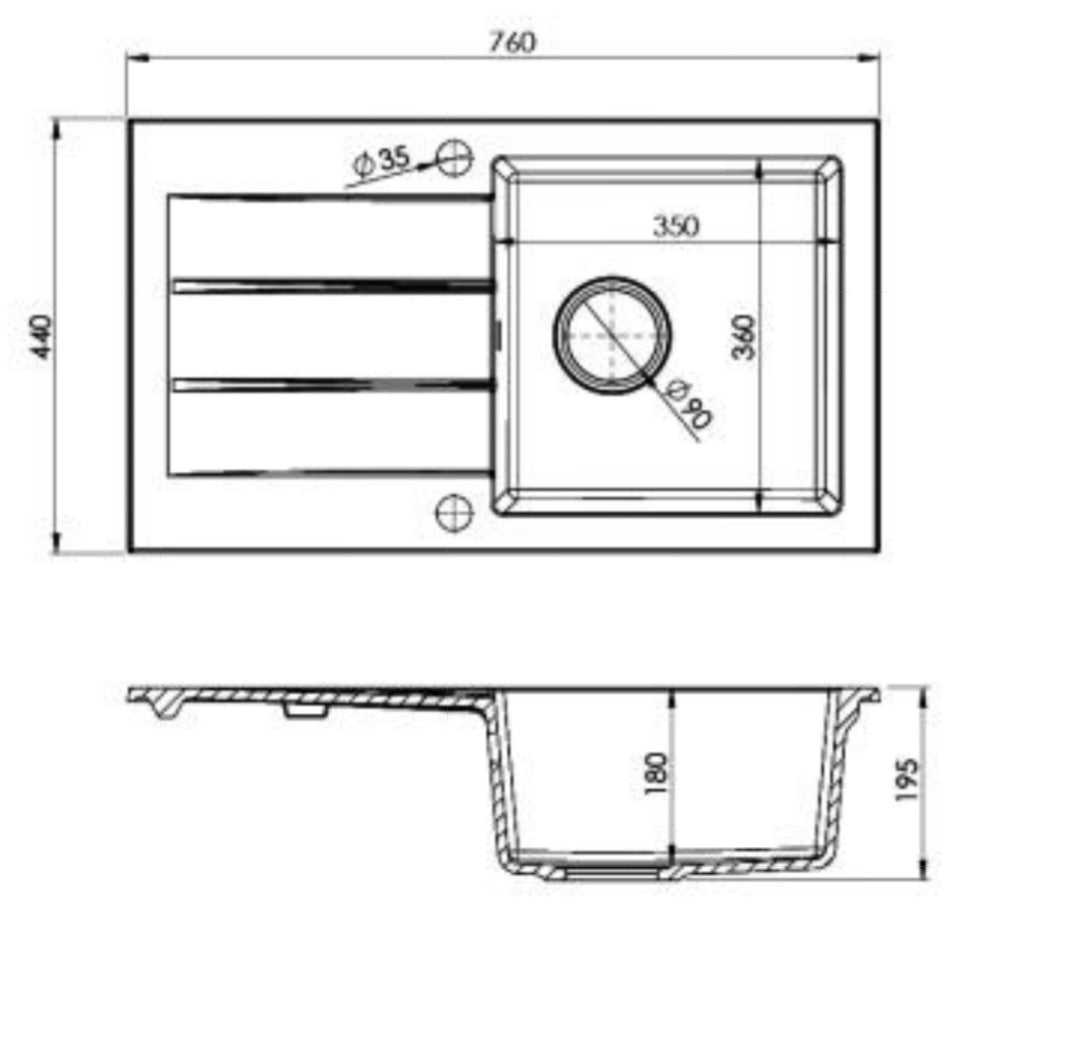 Chiuveta CasaBlanca Black are o forma dreptunghiulara, cu o cuva generoasa, cu dimensiunea de 36 x 35 x 18 cm, potrivita chiar si pentru spalarea vaselor de dimensiuni mari. Aceasta chiuveta este confectionata dintr-un amestec compozit de calitate superioara, numit granit. Acest material ofera avantaje precum: nu se pateaza, nu este afectata de depunerile de calcar si este rezistenta la socuri termice si la socuri mecanice..