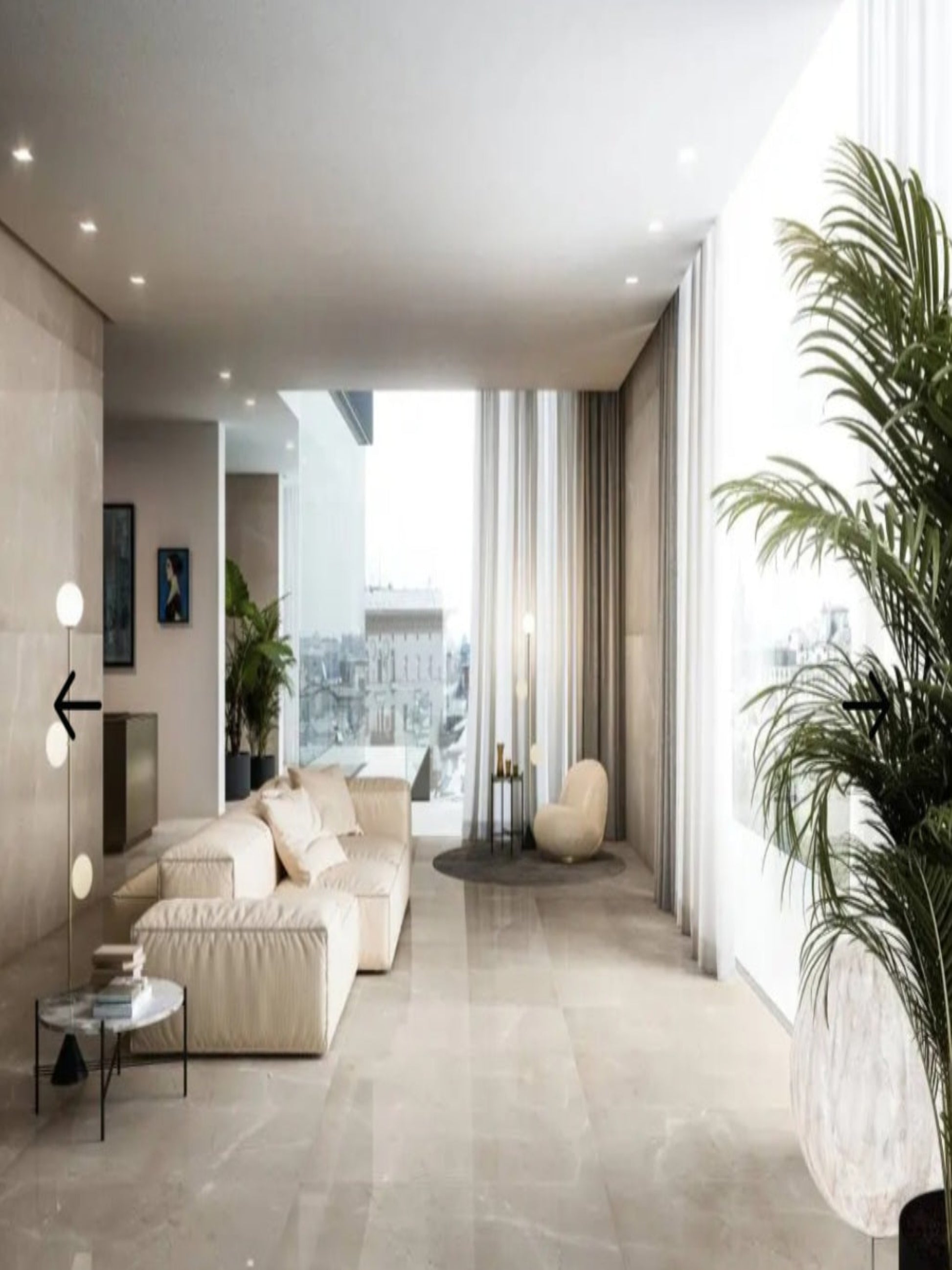 Gresie Arcadia efect marmură din colecția Prestigio Color montată într-un living modern